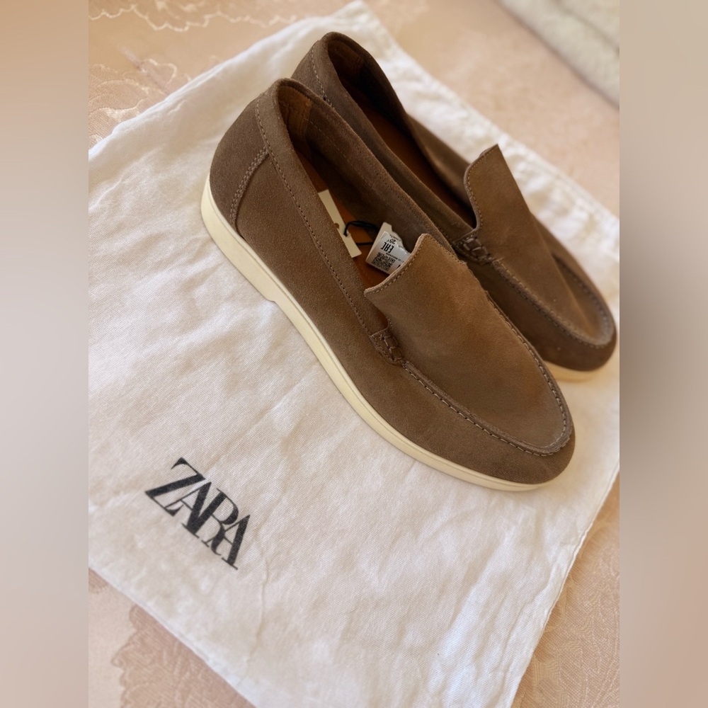 Zara Men's Tan Slip-On Leather Loafers